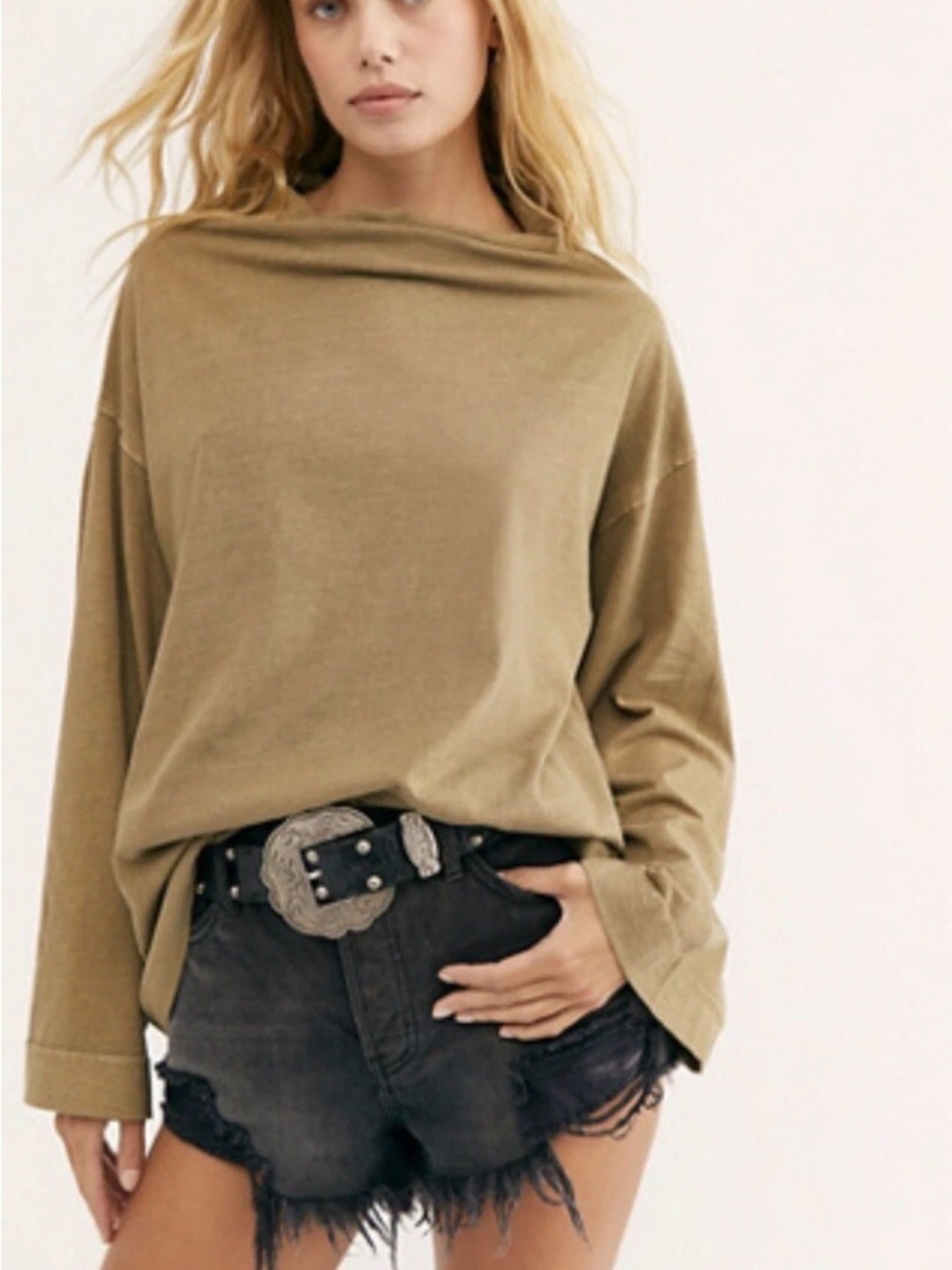 Free People Small Top Supernova Mock Neck Brown